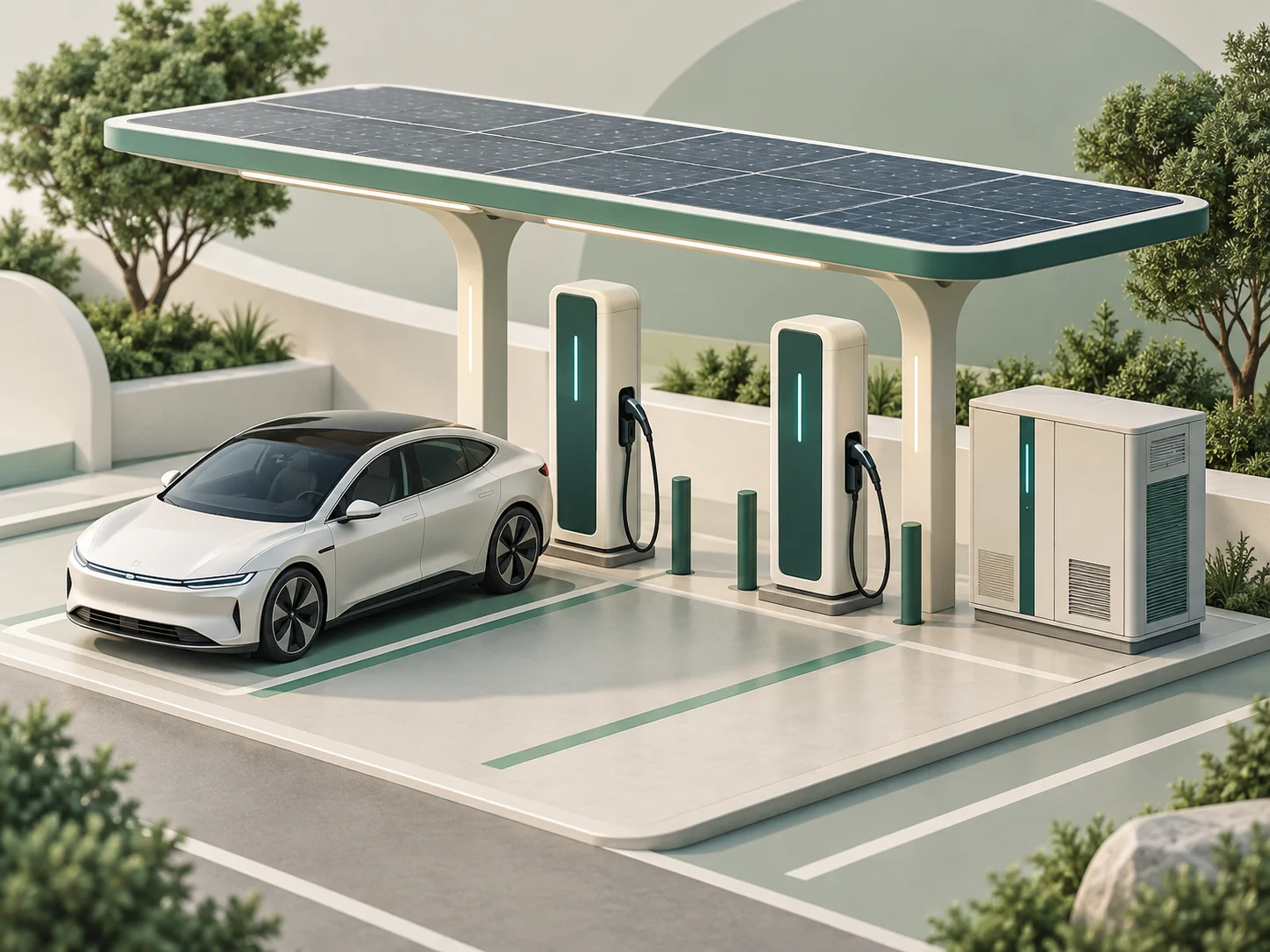 Conceptual 3D illustration of an EV charging station